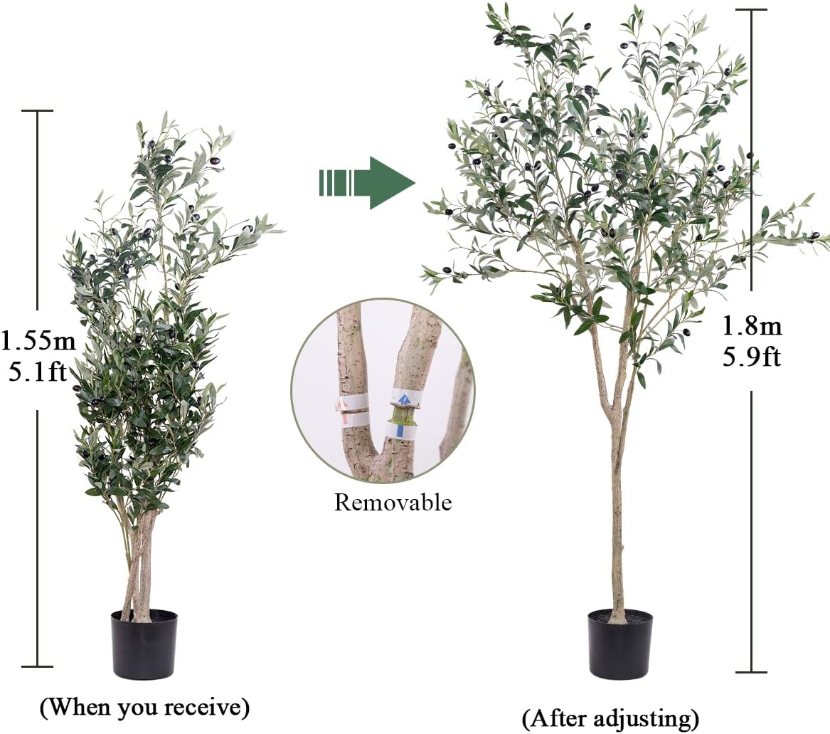 6FT Artificial Olive Tree Indoor for Living Room Decor with Planter