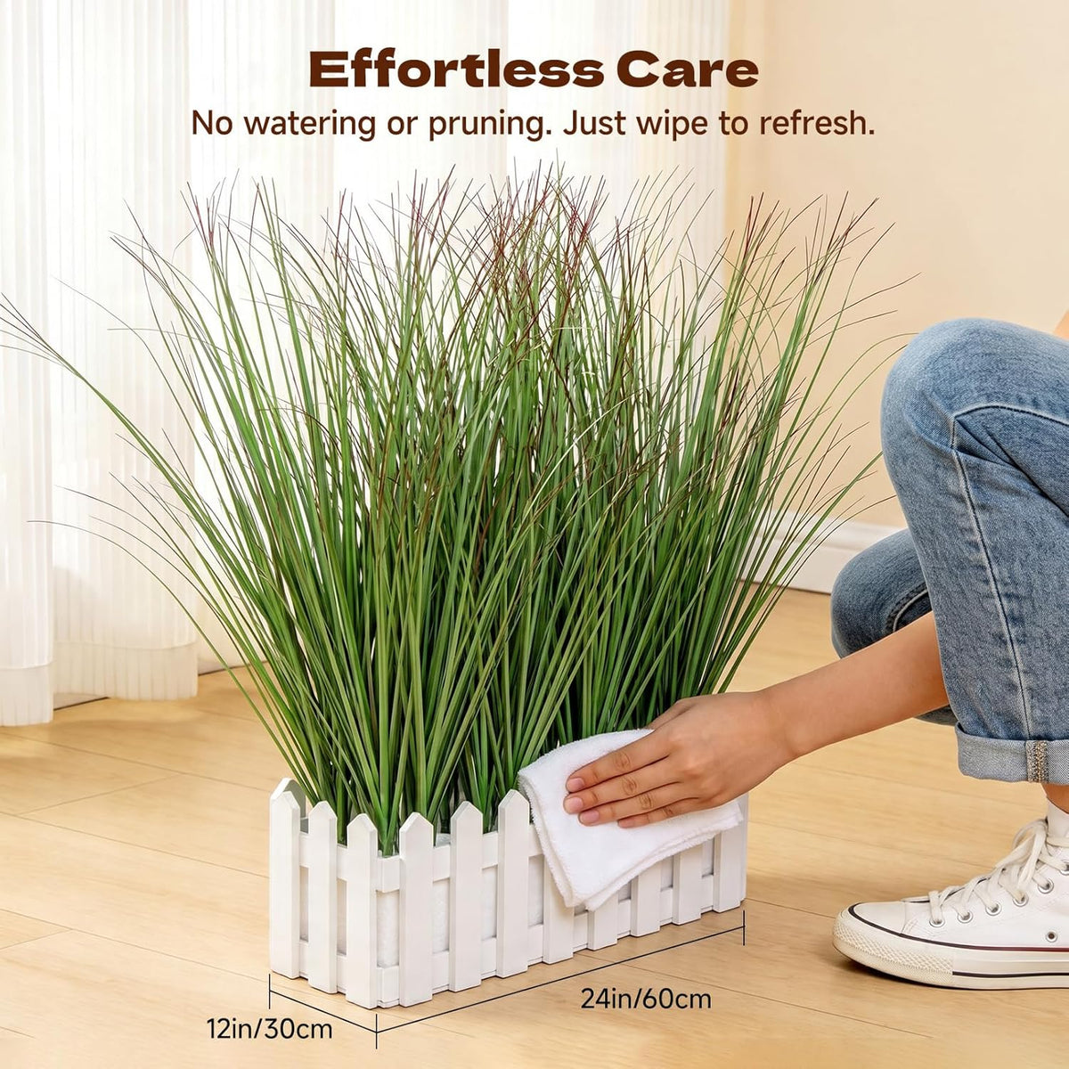 Artificial Plants Outdoor, 21" Faux Grass Greenery Stems Green&Red