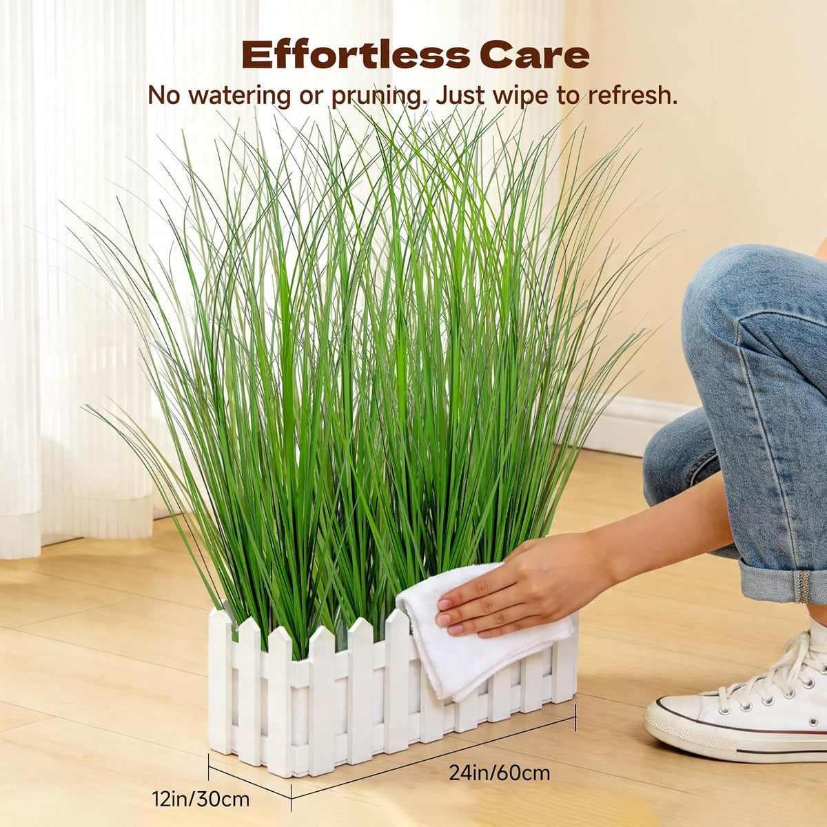 Artificial Plants Outdoor, 21" Faux Grass Greenery Stems Green&Red