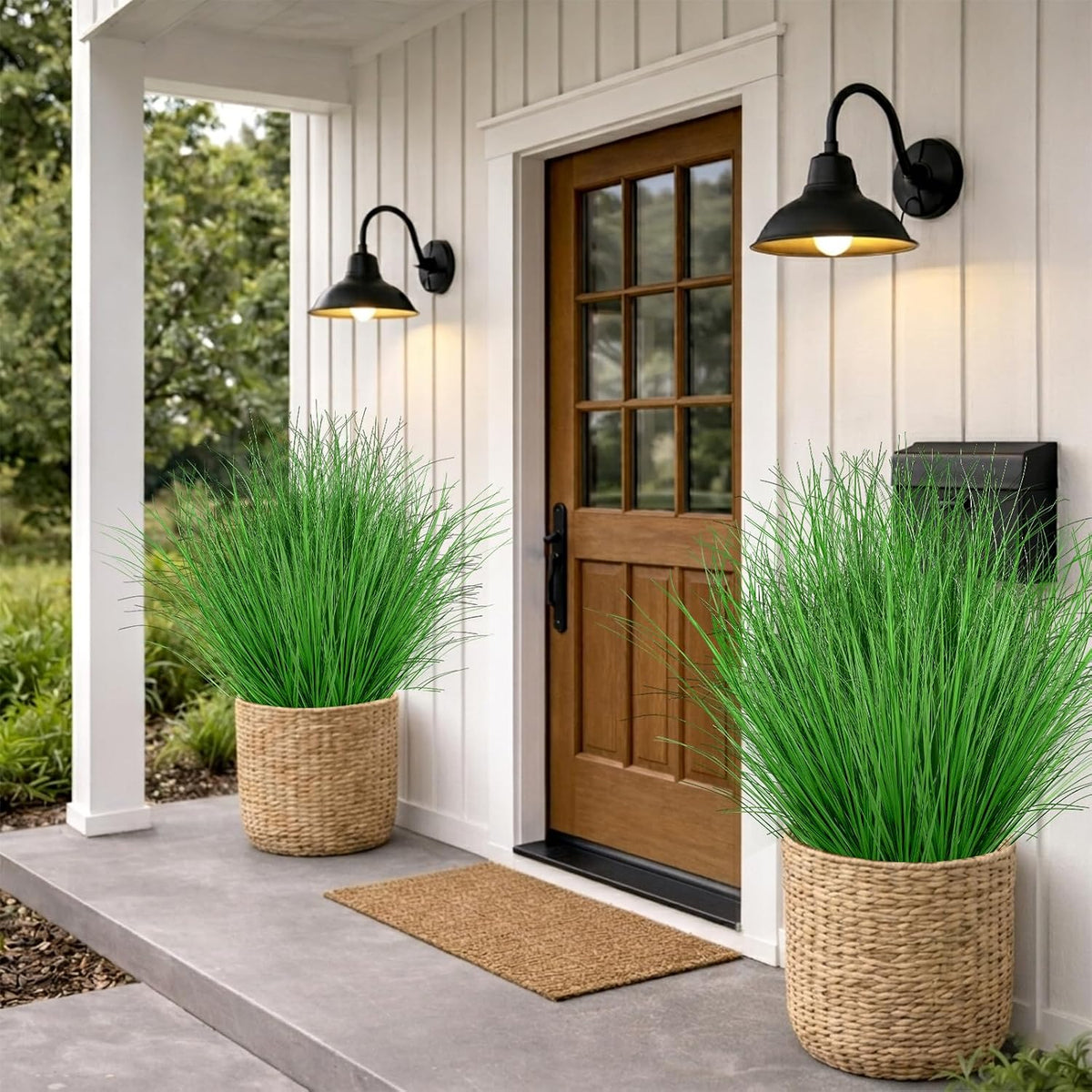 Artificial Plants Outdoor, 21" Faux Grass Greenery Stems Green&Red