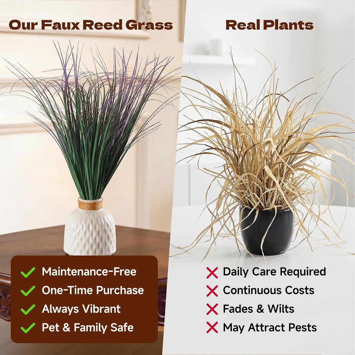 Artificial Plants Outdoor, 21" Faux Grass Greenery Stems Green&Red