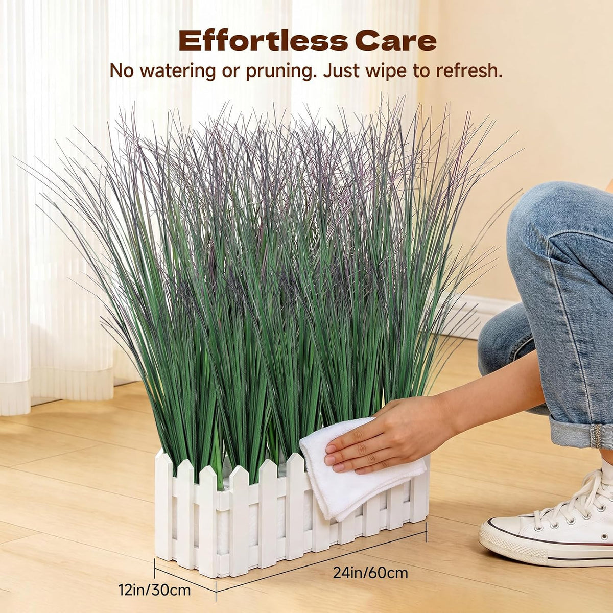 Artificial Plants Outdoor, 21" Faux Grass Greenery Stems Green&Red