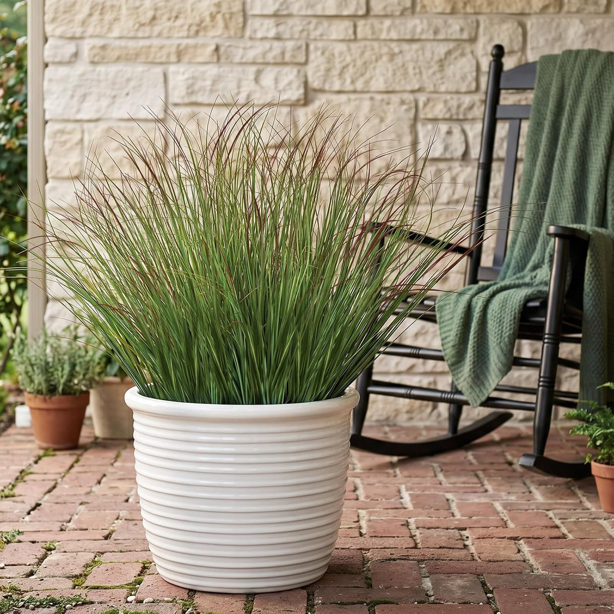 Artificial Plants Outdoor, 21" Faux Grass Greenery Stems Green&Red