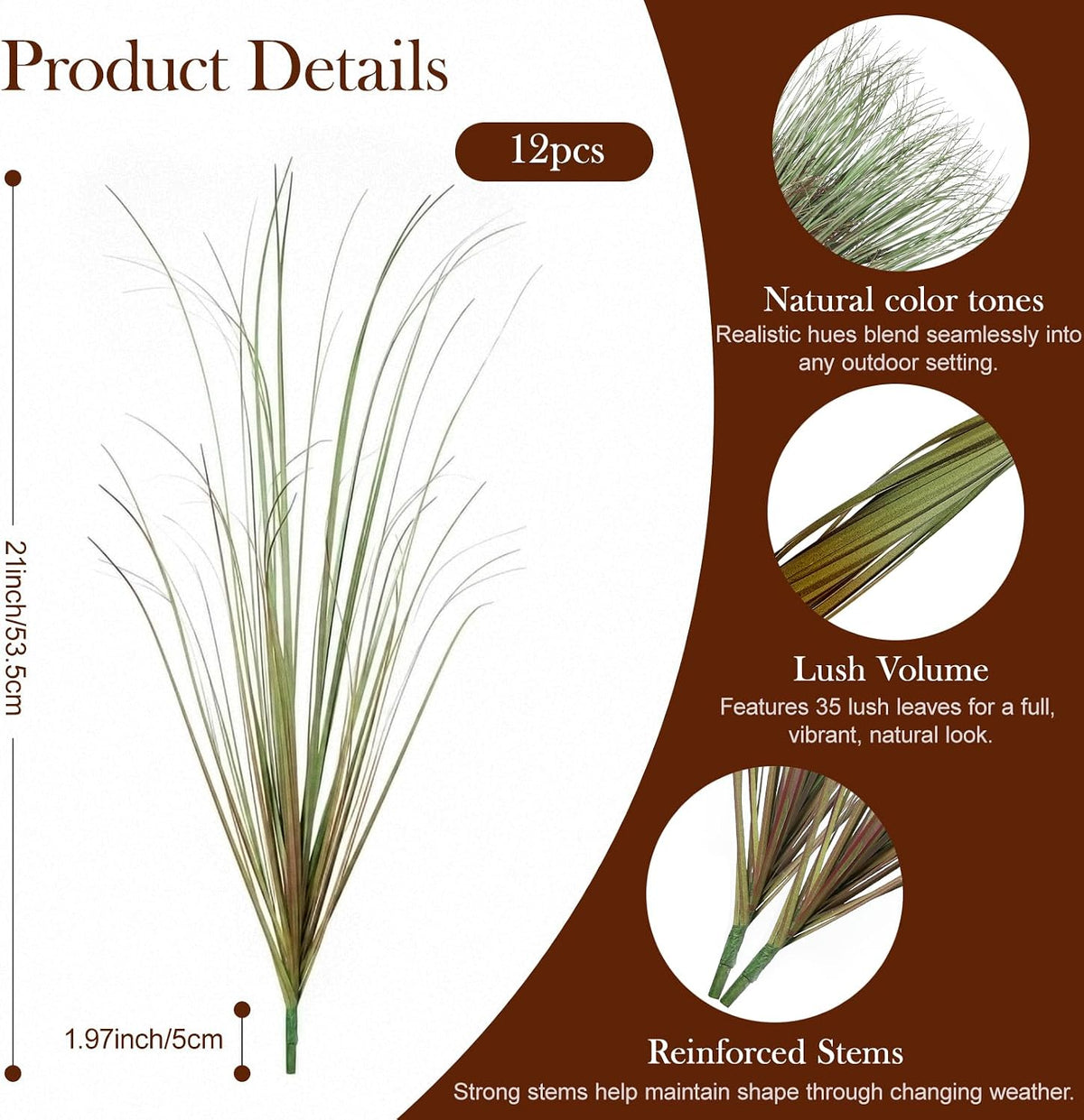 Artificial Plants Outdoor, 21" Faux Grass Greenery Stems Green&Red