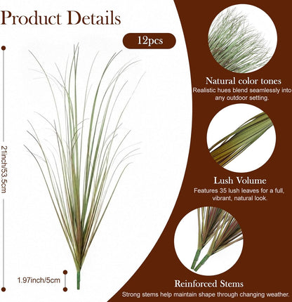 Artificial Plants Outdoor, 21" Faux Grass Greenery Stems Green&Red