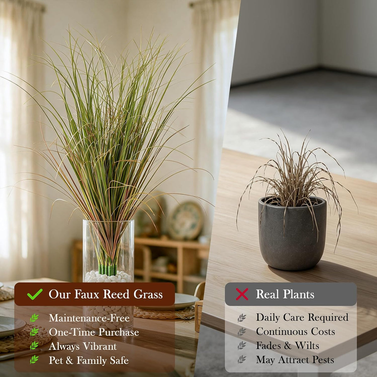 Artificial Plants Outdoor, 21" Faux Grass Greenery Stems Green&Red