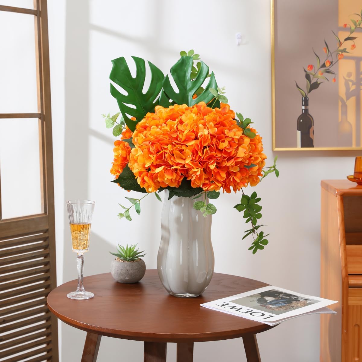 Purple Hydrangea Artificial Flowers - 5 pcs Realistic Single 18.13 in Long Stem Fake Silk Hydrangea Bouquets for Party Wedding Centerpieces Home Office Decor