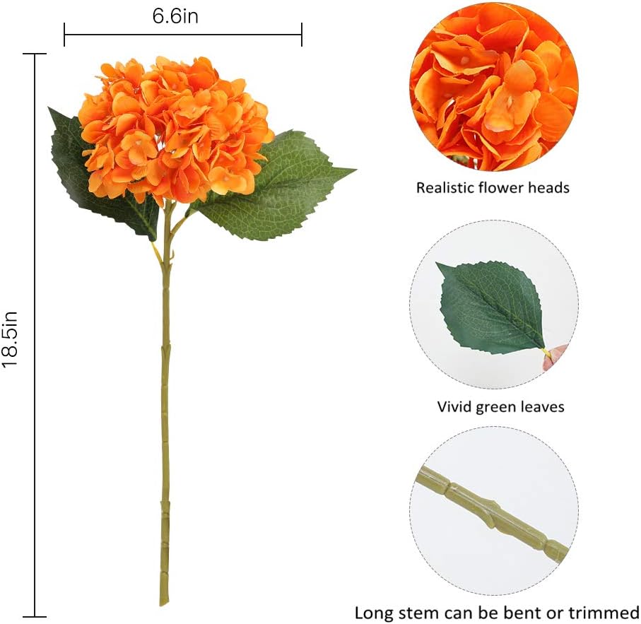 Purple Hydrangea Artificial Flowers - 5 pcs Realistic Single 18.13 in Long Stem Fake Silk Hydrangea Bouquets for Party Wedding Centerpieces Home Office Decor
