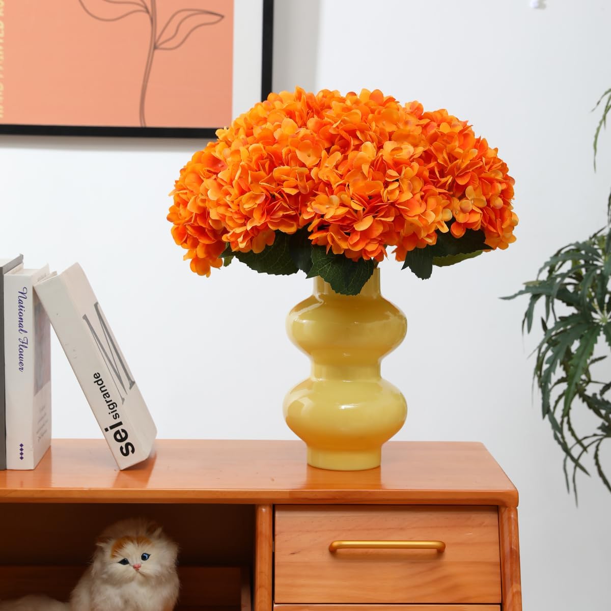 Purple Hydrangea Artificial Flowers - 5 pcs Realistic Single 18.13 in Long Stem Fake Silk Hydrangea Bouquets for Party Wedding Centerpieces Home Office Decor