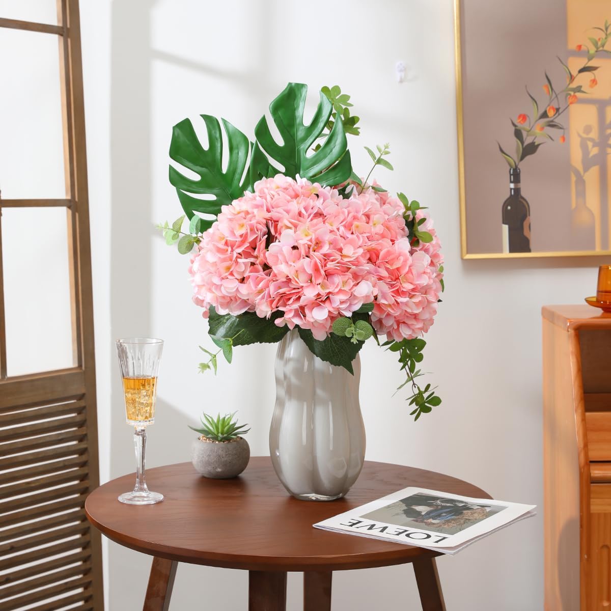 Purple Hydrangea Artificial Flowers - 5 pcs Realistic Single 18.13 in Long Stem Fake Silk Hydrangea Bouquets for Party Wedding Centerpieces Home Office Decor