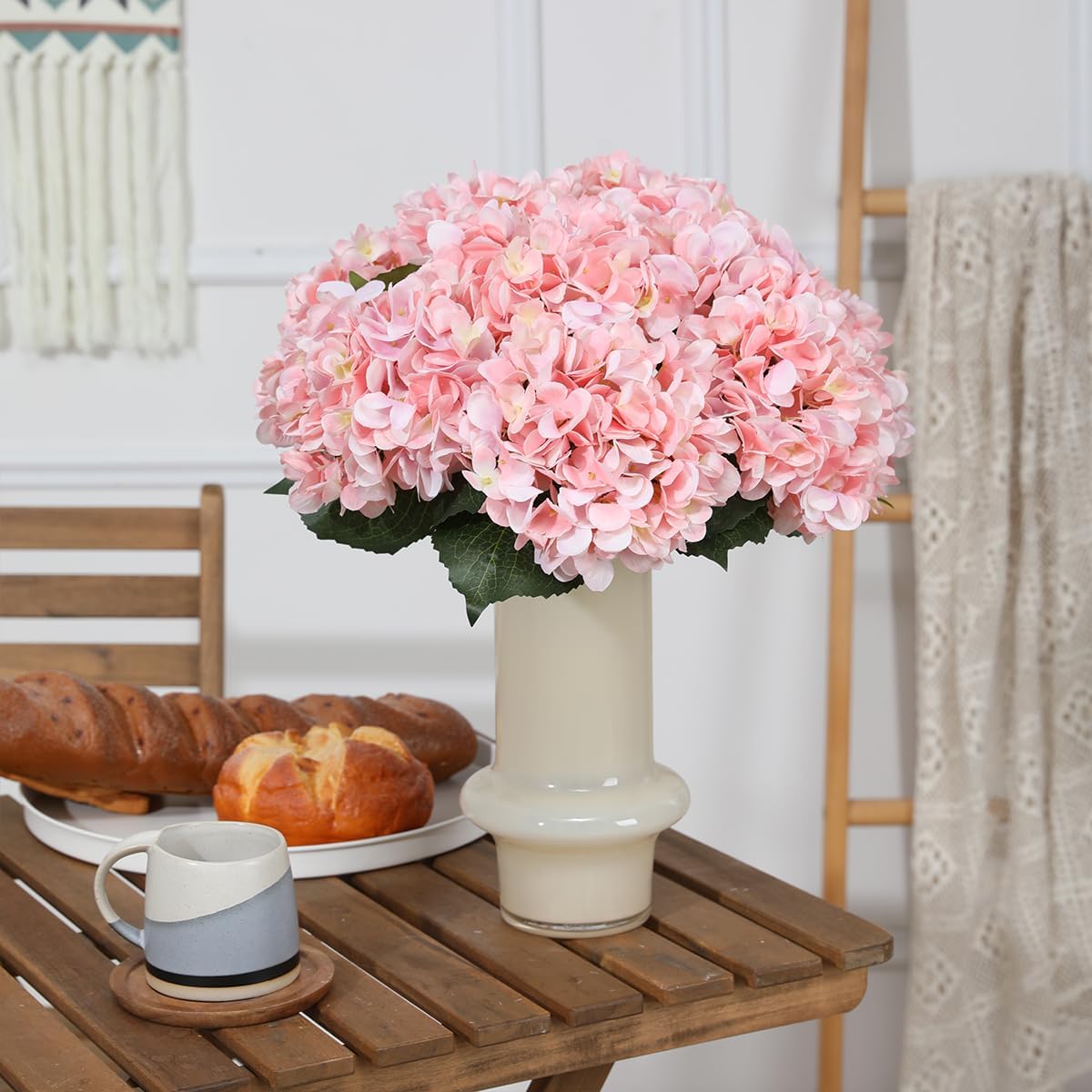 Purple Hydrangea Artificial Flowers - 5 pcs Realistic Single 18.13 in Long Stem Fake Silk Hydrangea Bouquets for Party Wedding Centerpieces Home Office Decor