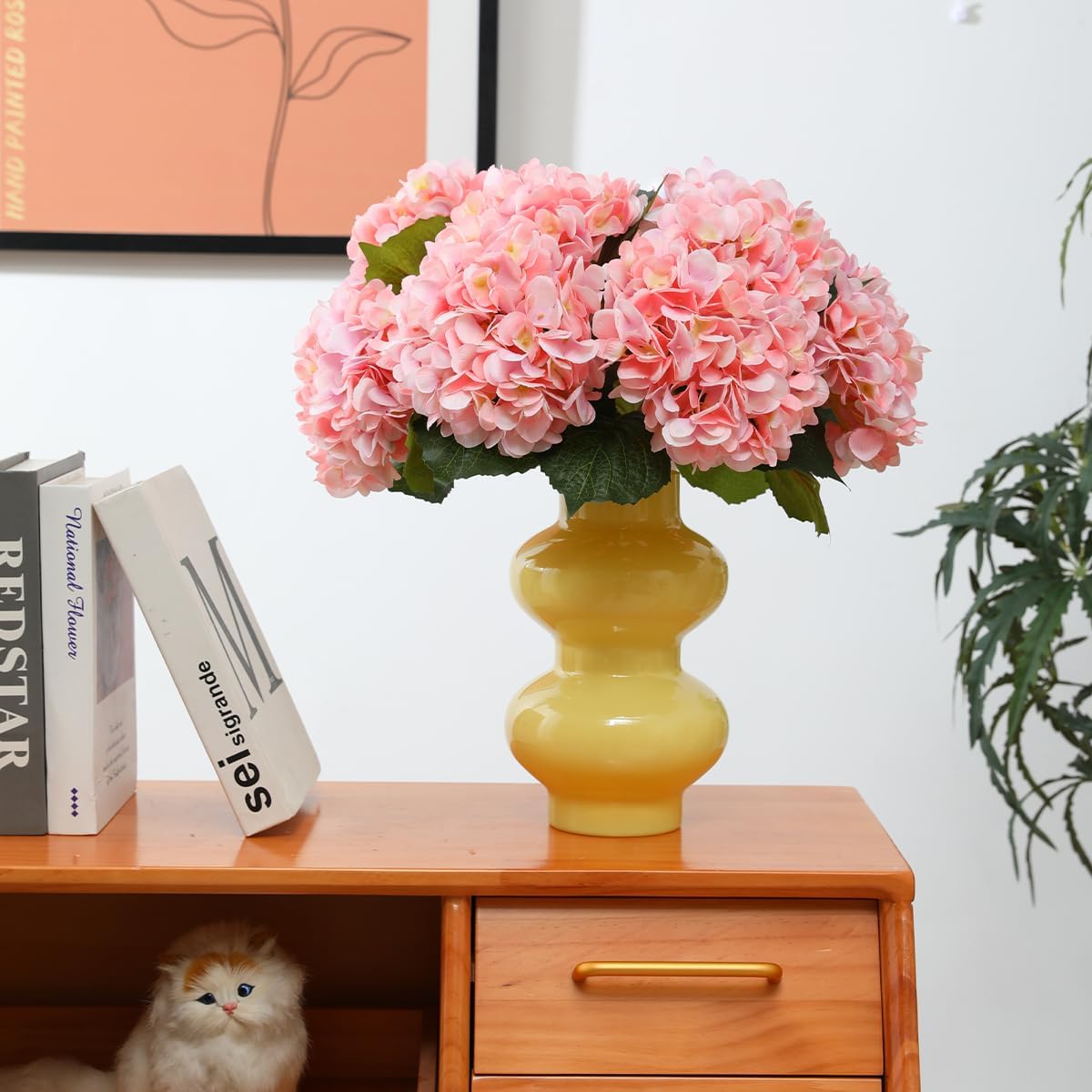 Purple Hydrangea Artificial Flowers - 5 pcs Realistic Single 18.13 in Long Stem Fake Silk Hydrangea Bouquets for Party Wedding Centerpieces Home Office Decor