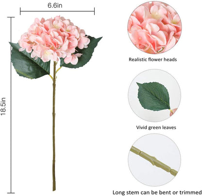 Purple Hydrangea Artificial Flowers - 5 pcs Realistic Single 18.13 in Long Stem Fake Silk Hydrangea Bouquets for Party Wedding Centerpieces Home Office Decor