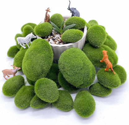 40PCS Artificial Moss Rocks Decorative Moss Balls Green Moss Covered Stones for Plants Decor Home Craft 4 Size