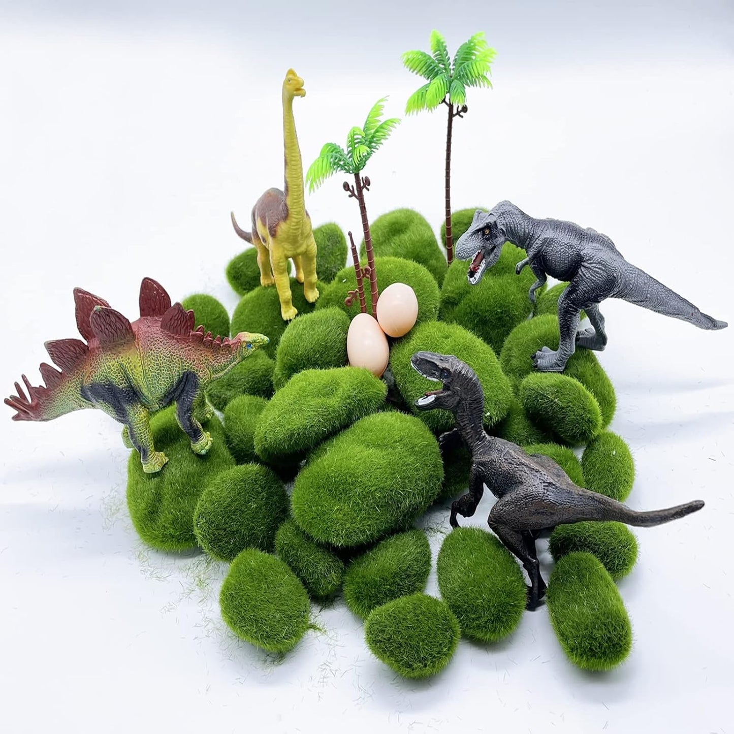 40PCS Artificial Moss Rocks Decorative Moss Balls Green Moss Covered Stones for Plants Decor Home Craft 4 Size
