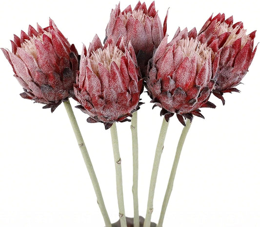 5PCS Artificial King Protea Flowers Real Touch Protea Flower Arrangements Fake King Flowers Stems for Home Garden Wedding Party Decoration