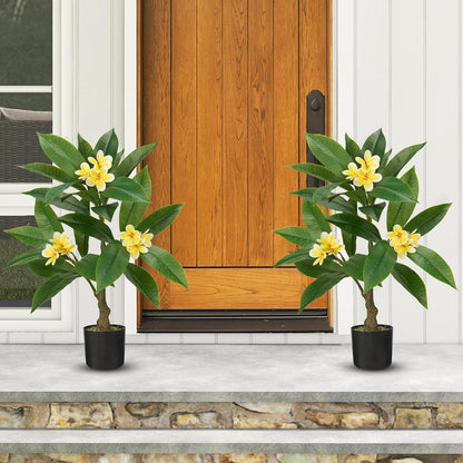 Artificial Plants Indoor 26.77'' Fake Tropical Plumeria Flowers Tree Plants in Black Pot, Hawaiian Yellow Plumeria Faux Frangipani Tree Floor Plant for Home Office Wedding Decor
