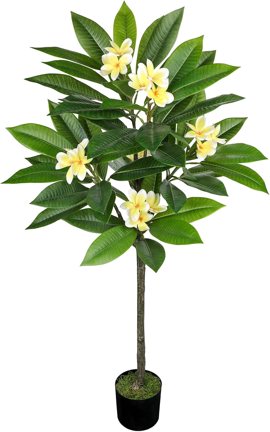 Artificial Plants Indoor 26.77'' Fake Tropical Plumeria Flowers Tree Plants in Black Pot, Hawaiian Yellow Plumeria Faux Frangipani Tree Floor Plant for Home Office Wedding Decor