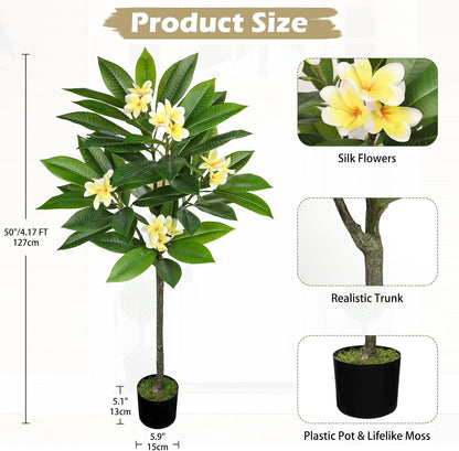 Artificial Plants Indoor 26.77'' Fake Tropical Plumeria Flowers Tree Plants in Black Pot, Hawaiian Yellow Plumeria Faux Frangipani Tree Floor Plant for Home Office Wedding Decor
