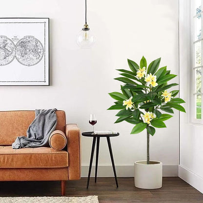 Artificial Plants Indoor 26.77'' Fake Tropical Plumeria Flowers Tree Plants in Black Pot, Hawaiian Yellow Plumeria Faux Frangipani Tree Floor Plant for Home Office Wedding Decor