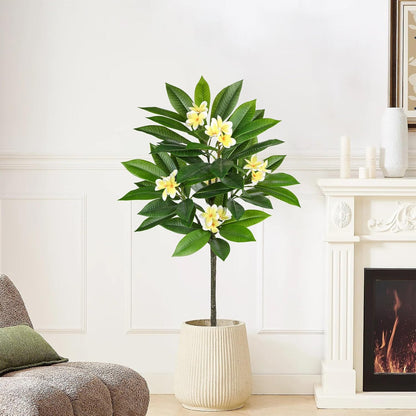 Artificial Plants Indoor 26.77'' Fake Tropical Plumeria Flowers Tree Plants in Black Pot, Hawaiian Yellow Plumeria Faux Frangipani Tree Floor Plant for Home Office Wedding Decor