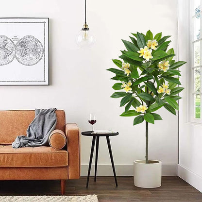 Artificial Plants Indoor 26.77'' Fake Tropical Plumeria Flowers Tree Plants in Black Pot, Hawaiian Yellow Plumeria Faux Frangipani Tree Floor Plant for Home Office Wedding Decor