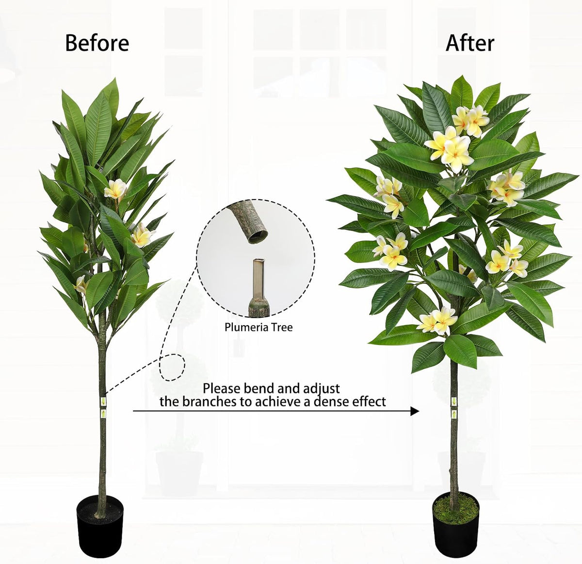 Artificial Plants Indoor 26.77'' Fake Tropical Plumeria Flowers Tree Plants in Black Pot, Hawaiian Yellow Plumeria Faux Frangipani Tree Floor Plant for Home Office Wedding Decor