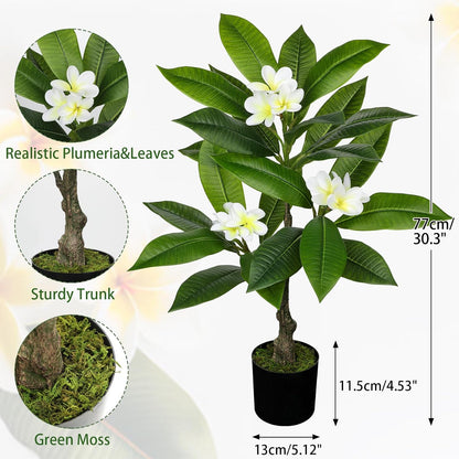 Artificial Plants Indoor 26.77'' Fake Tropical Plumeria Flowers Tree Plants in Black Pot, Hawaiian Yellow Plumeria Faux Frangipani Tree Floor Plant for Home Office Wedding Decor