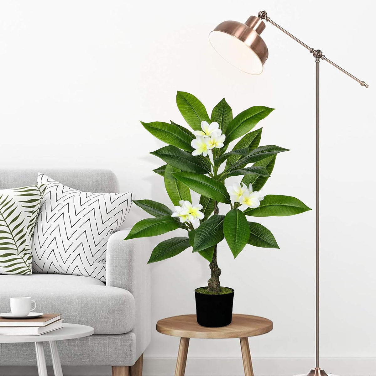 Artificial Plants Indoor 26.77'' Fake Tropical Plumeria Flowers Tree Plants in Black Pot, Hawaiian Yellow Plumeria Faux Frangipani Tree Floor Plant for Home Office Wedding Decor