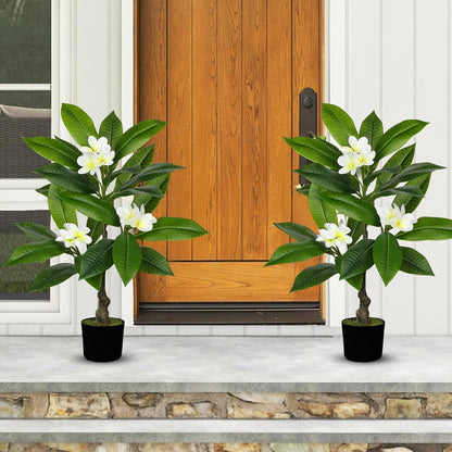 Artificial Plants Indoor 26.77'' Fake Tropical Plumeria Flowers Tree Plants in Black Pot, Hawaiian Yellow Plumeria Faux Frangipani Tree Floor Plant for Home Office Wedding Decor