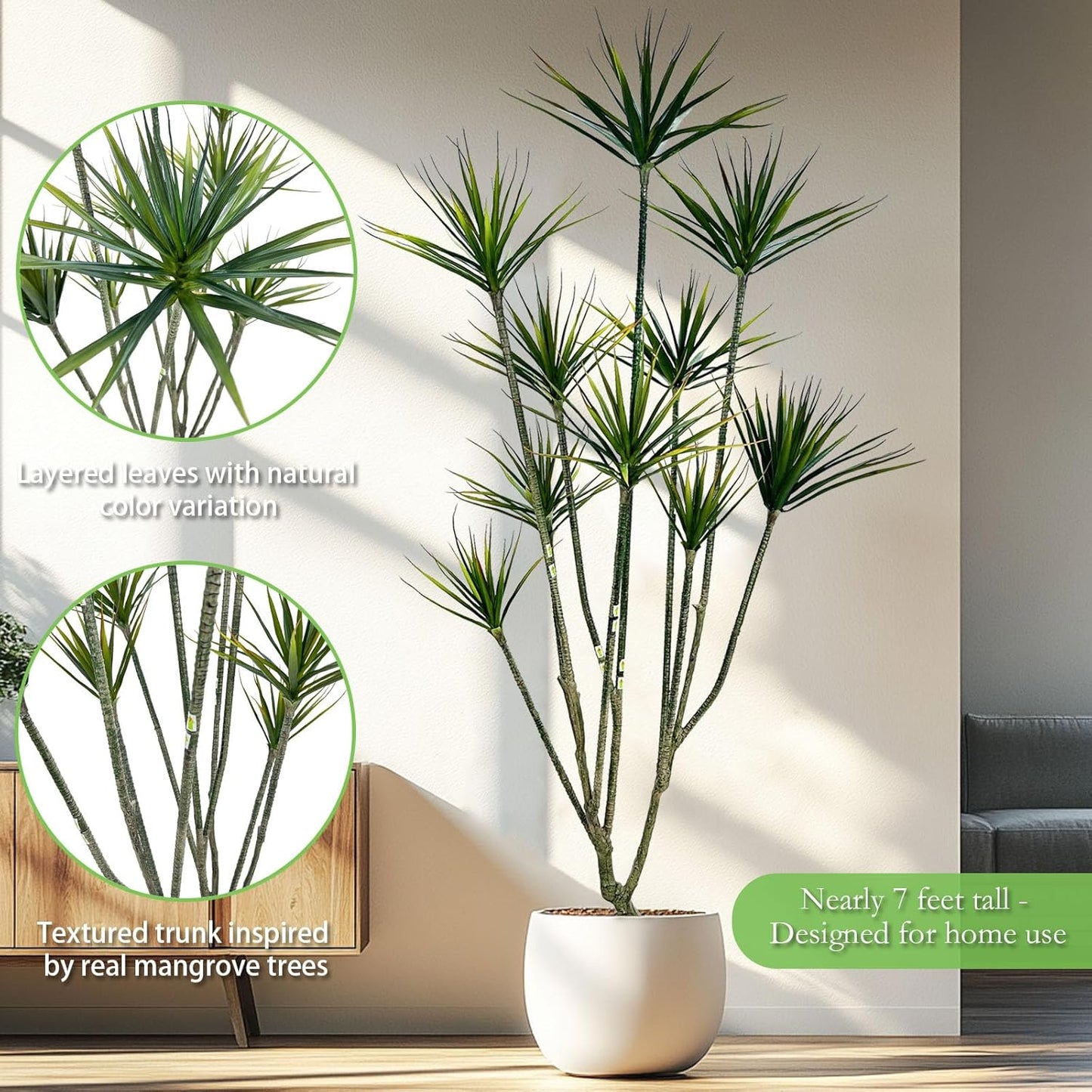 Artificial Dracaena marginata,5ft Tall Fake Plants Artificial Dracaena marginata Plants for Indoor, Fake Trees for Office Home Living Room Floor Patio Greening Porch Decor
