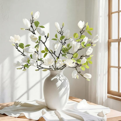 6 Pack Faux Magnolia Stems for Vase, 22" Artificial White Magnolia Flowers Elegant Fake Magnolia Branches for Table Centerpieces Decor, Wedding, Living Room Home Decoration