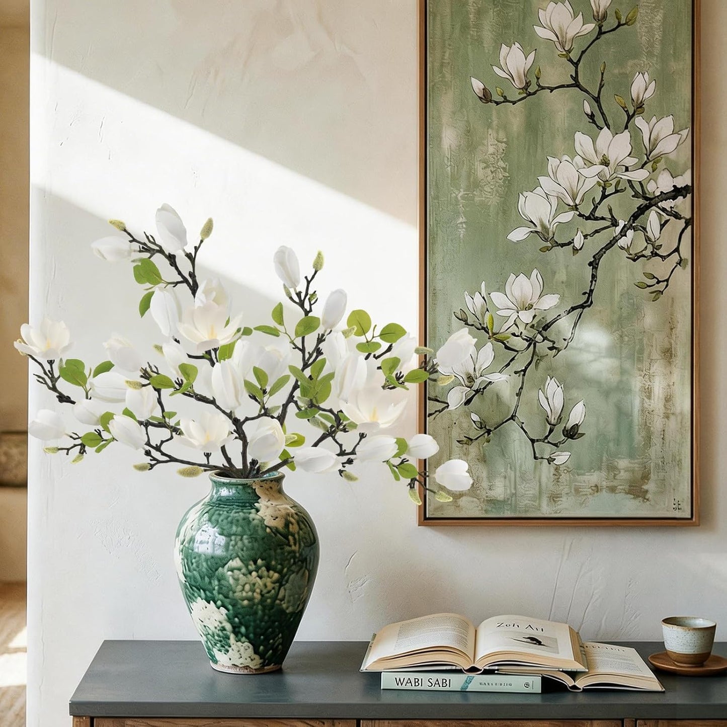 6 Pack Faux Magnolia Stems for Vase, 22" Artificial White Magnolia Flowers Elegant Fake Magnolia Branches for Table Centerpieces Decor, Wedding, Living Room Home Decoration