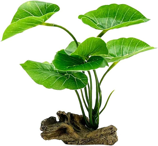 Fish Tank Decor Aquarium Decorations Ornaments Betta Leaf pad Hammock 6inch Plastic Artificial Plant Goldfish Fish Hides Small Tank/Reptiles Plants Driftwood (Green-Type-A-Set)