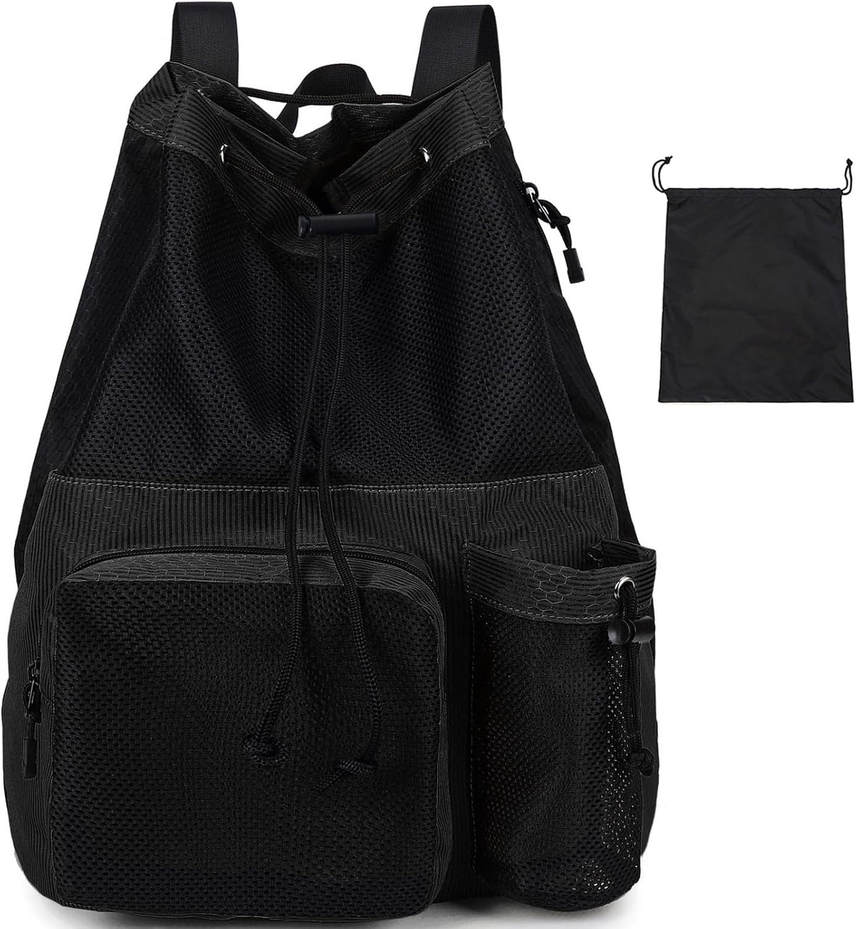 Large Mesh Drawstring Backpack with Shoe Bag, Durable Swimming String Sack with Handle for Sports Gym Yoga Beach Travel