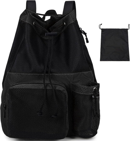 Large Mesh Drawstring Backpack with Shoe Bag, Durable Swimming String Sack with Handle for Sports Gym Yoga Beach Travel
