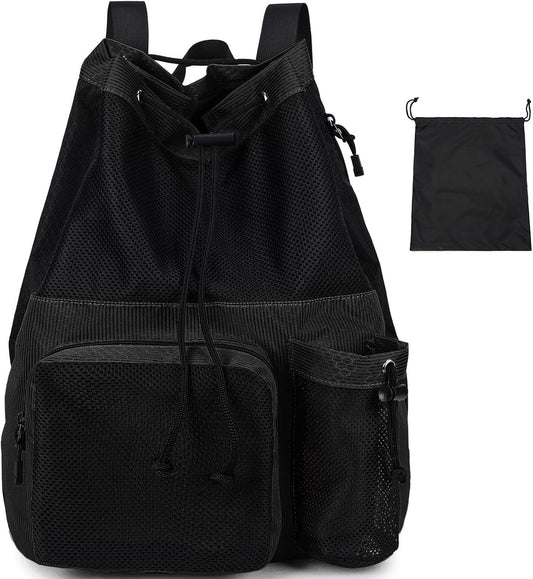 Large Mesh Drawstring Backpack with Shoe Bag, Durable Swimming String Sack with Handle for Sports Gym Yoga Beach Travel