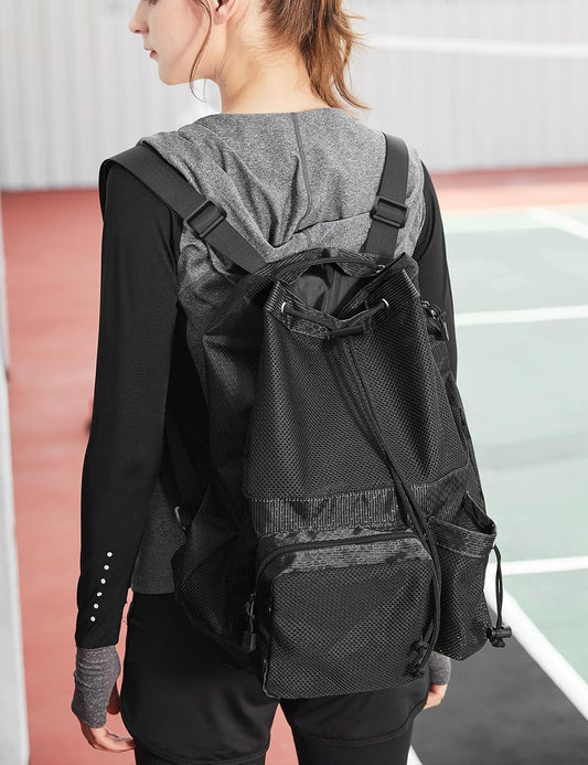 Large Mesh Drawstring Backpack with Shoe Bag, Durable Swimming String Sack with Handle for Sports Gym Yoga Beach Travel