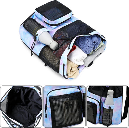 Large Mesh Drawstring Backpack with Shoe Bag, Durable Swimming String Sack with Handle for Sports Gym Yoga Beach Travel