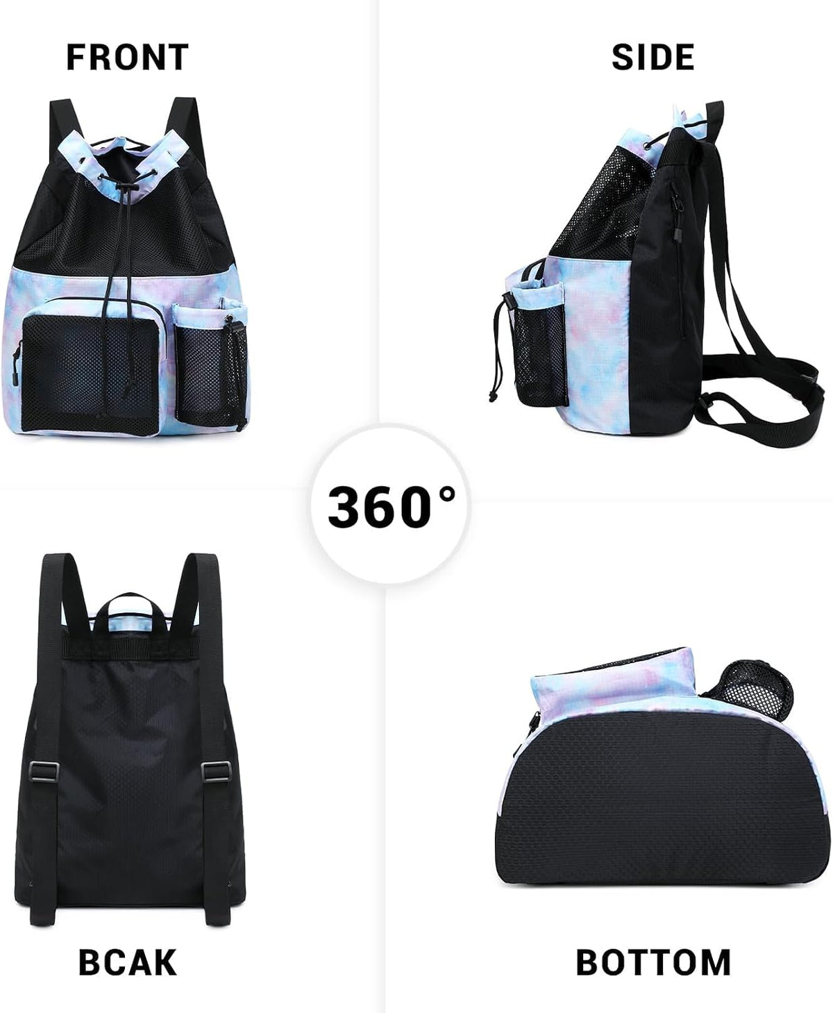 Large Mesh Drawstring Backpack with Shoe Bag, Durable Swimming String Sack with Handle for Sports Gym Yoga Beach Travel