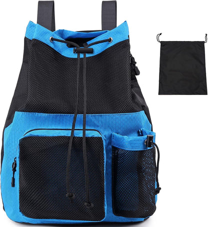 Large Mesh Drawstring Backpack with Shoe Bag, Durable Swimming String Sack with Handle for Sports Gym Yoga Beach Travel