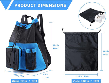 Large Mesh Drawstring Backpack with Shoe Bag, Durable Swimming String Sack with Handle for Sports Gym Yoga Beach Travel