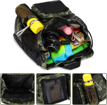 Large Mesh Drawstring Backpack with Shoe Bag, Durable Swimming String Sack with Handle for Sports Gym Yoga Beach Travel