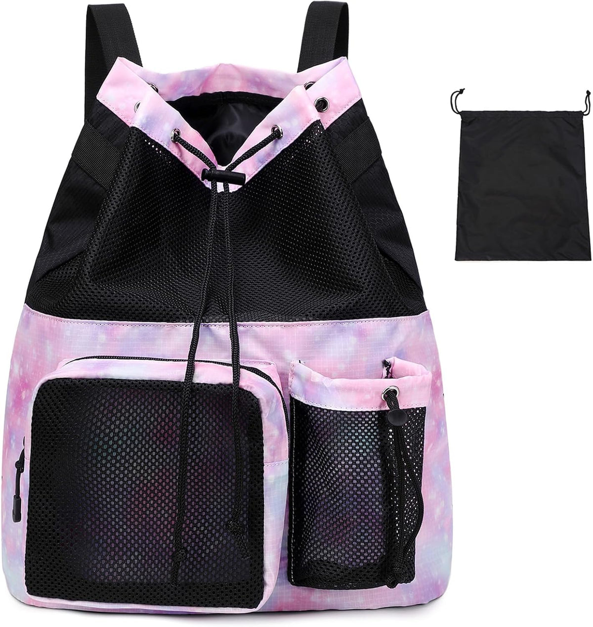 Large Mesh Drawstring Backpack with Shoe Bag, Durable Swimming String Sack with Handle for Sports Gym Yoga Beach Travel