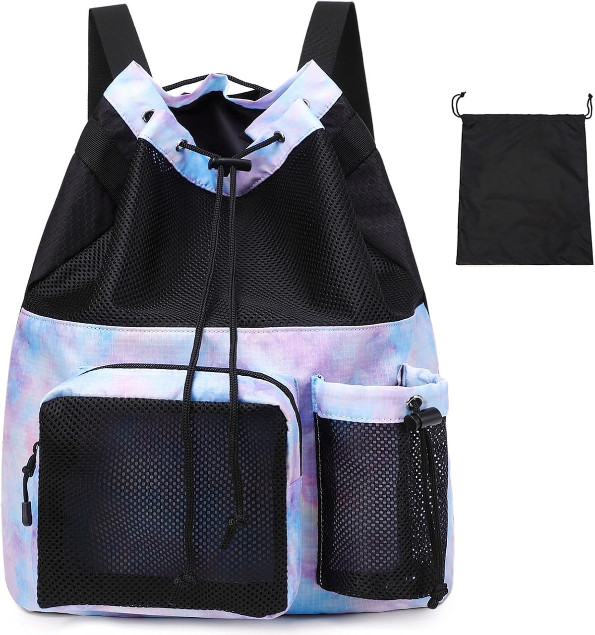 Large Mesh Drawstring Backpack with Shoe Bag, Durable Swimming String Sack with Handle for Sports Gym Yoga Beach Travel