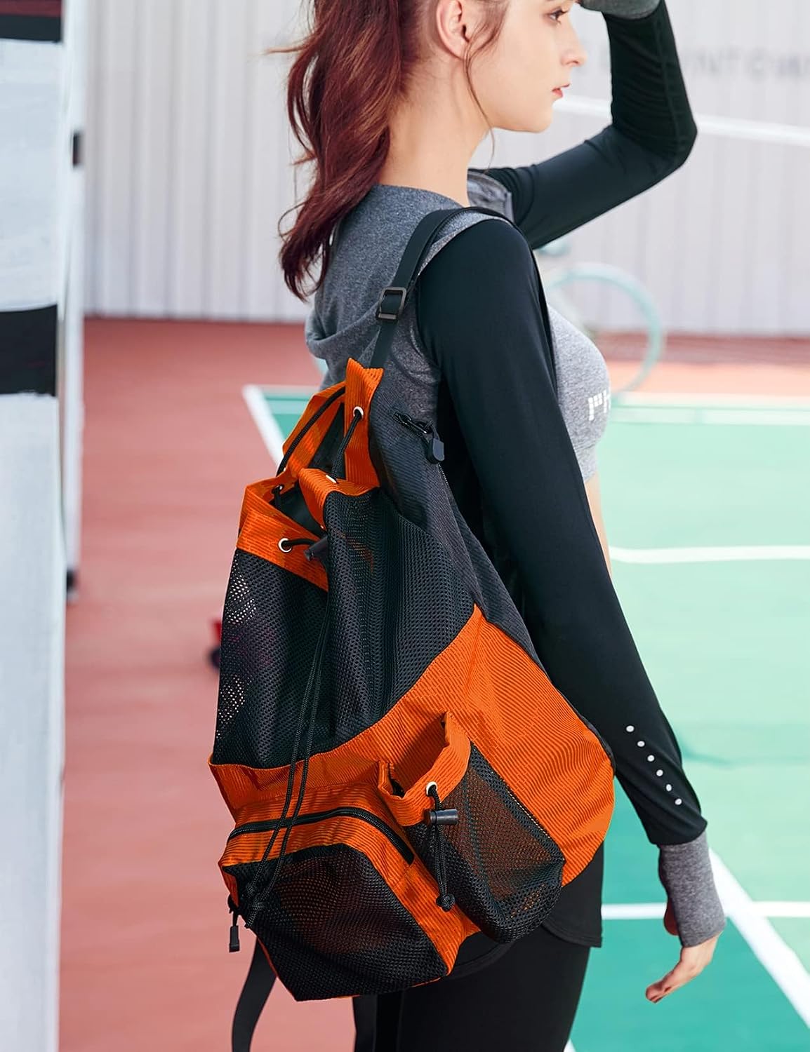 Large Mesh Drawstring Backpack with Shoe Bag, Durable Swimming String Sack with Handle for Sports Gym Yoga Beach Travel