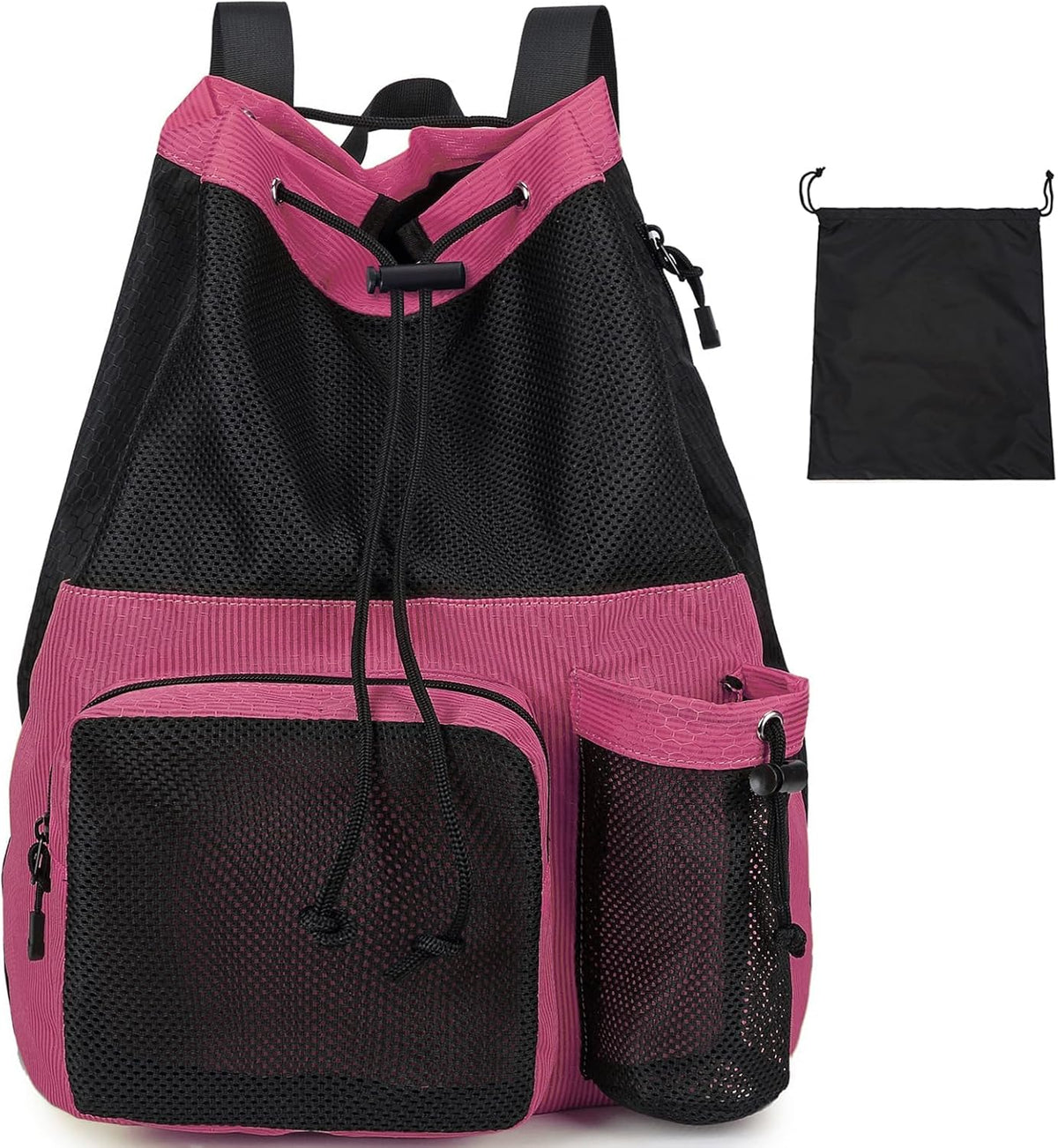 Large Mesh Drawstring Backpack with Shoe Bag, Durable Swimming String Sack with Handle for Sports Gym Yoga Beach Travel