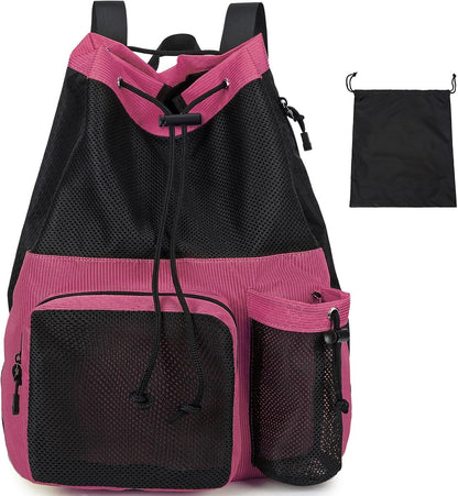 Large Mesh Drawstring Backpack with Shoe Bag, Durable Swimming String Sack with Handle for Sports Gym Yoga Beach Travel