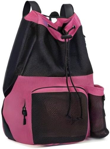 Large Mesh Drawstring Backpack with Shoe Bag, Durable Swimming String Sack with Handle for Sports Gym Yoga Beach Travel