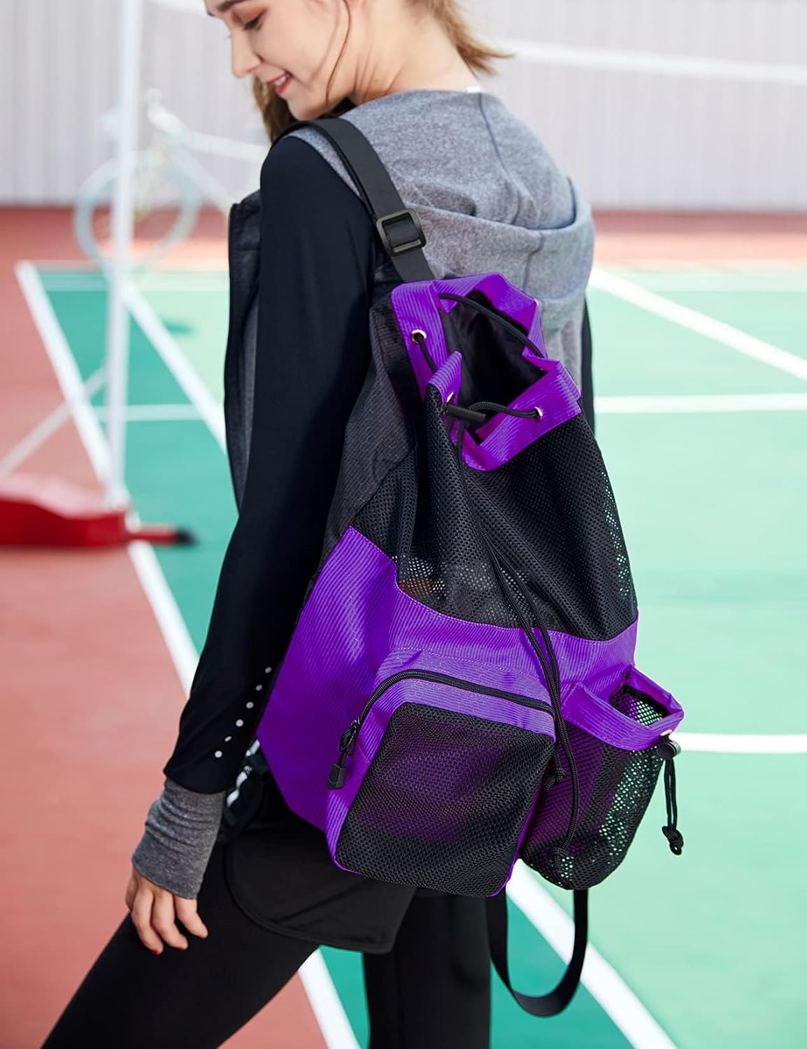 Large Mesh Drawstring Backpack with Shoe Bag, Durable Swimming String Sack with Handle for Sports Gym Yoga Beach Travel